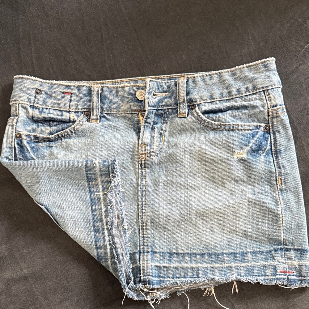 Light Blue Frayed Hem Mini Skirt - Picture 5 of 5